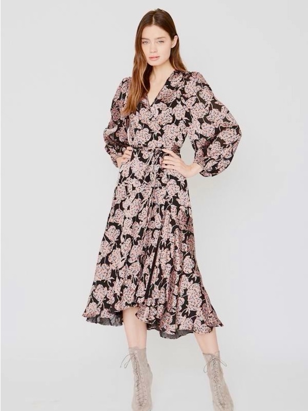 Caballero Collection Moon Maxi Wrap Dress in Floral Burnout XXS